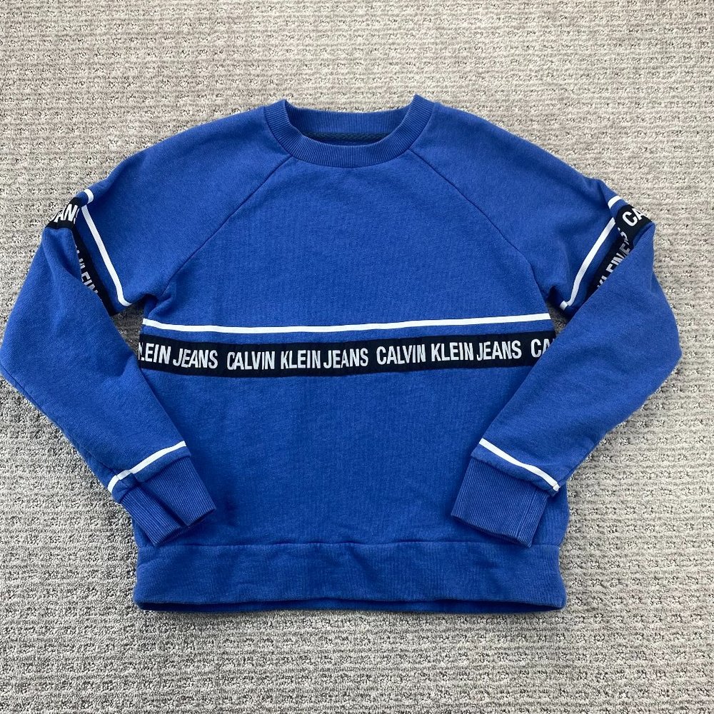 Calvin Klein Jeans Sweater Women Small S Blue Pullover Sweater Spell Out Ladies